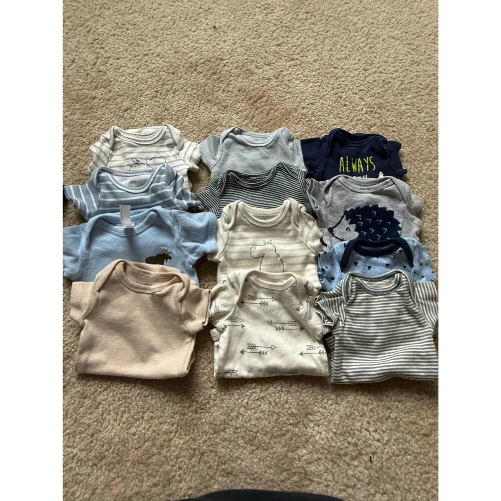 Baby Boy Newborn Short Sleeve Bodysuit Bundle (12 items)